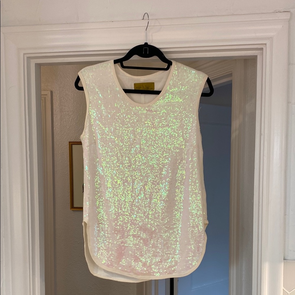 Nicole Miller White Sequin Tank Top size medium
